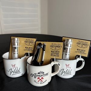 3 Ceramic mugs with accessories